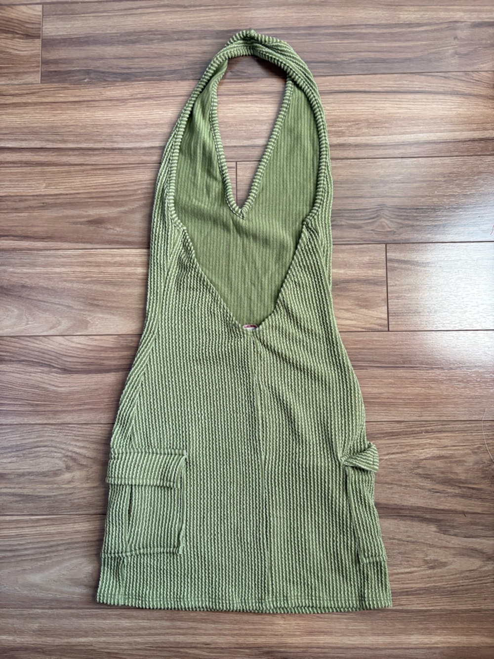Olive Ribbed Halter Mini Dress - Picture 2 of 2